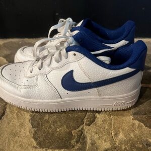 Nike Kids White Sneakers with Blue Swoosh